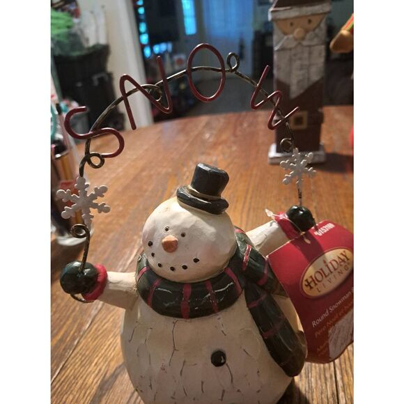 Holiday Living Snowman Figurine 11” Rustic Farmhouse Christmas Resin Shelf Decor - Picture 2 of 7